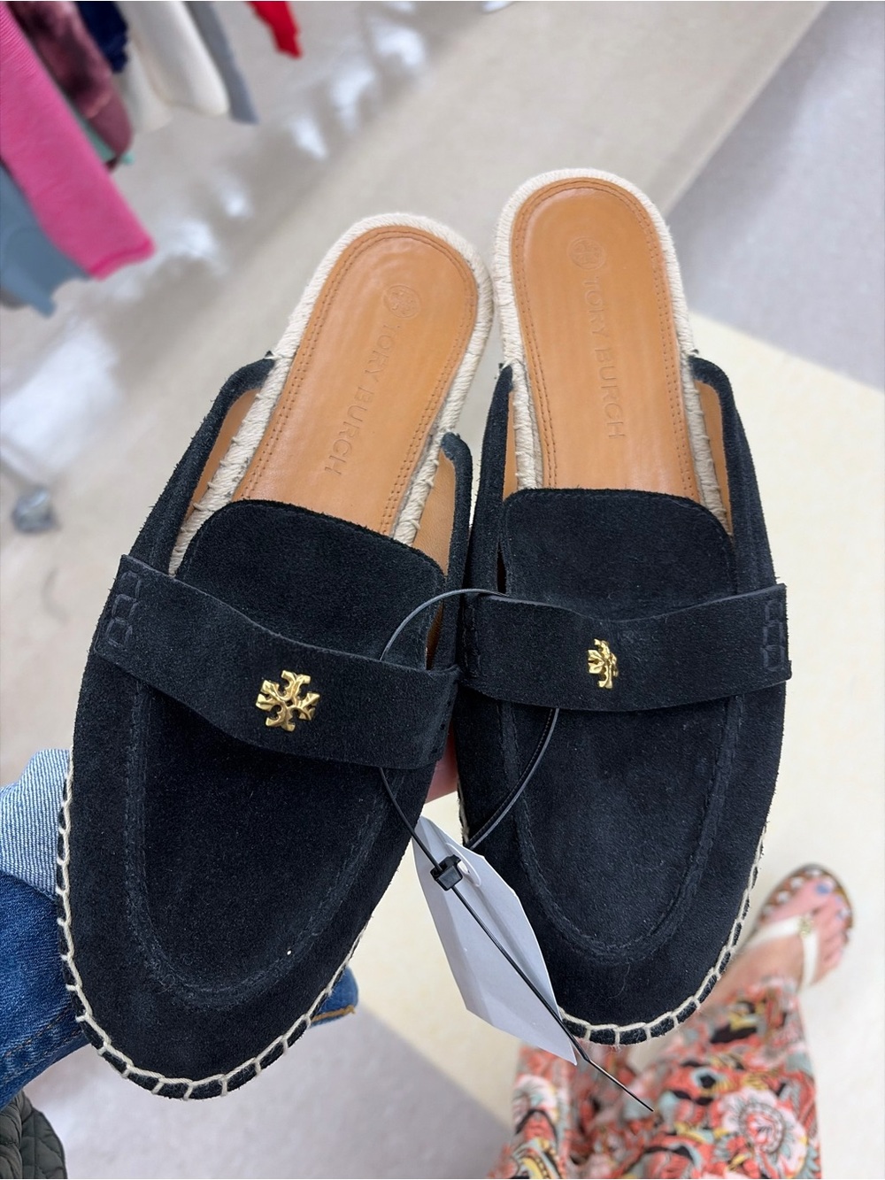 Tory Burch Black Suede Slip-On Espadrille Seaside Mule Loafers size 11